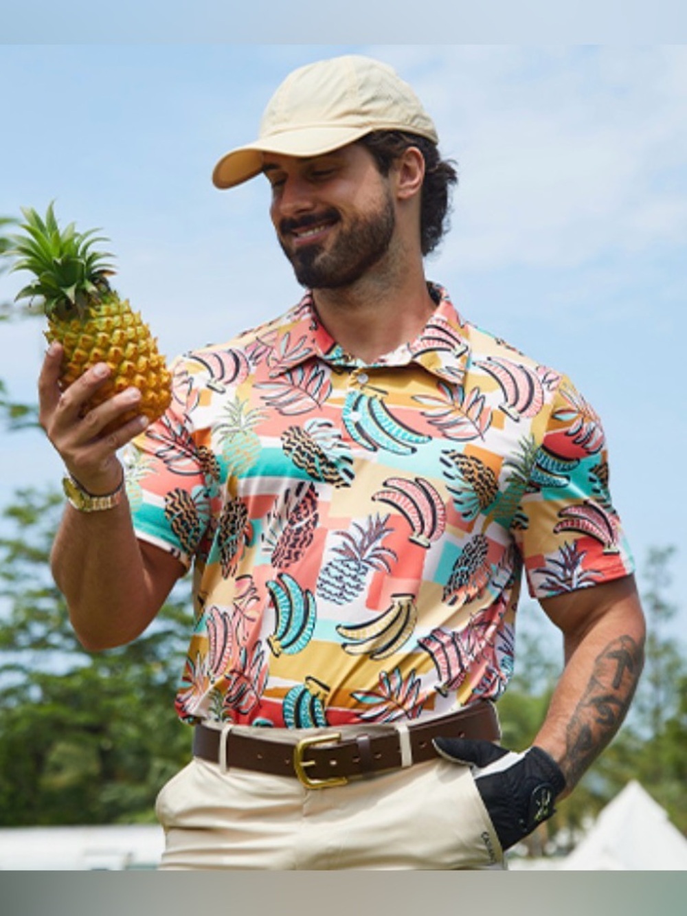 (12) NWOT Herberton Tropical Fruit Print Short-Sleeve Polo